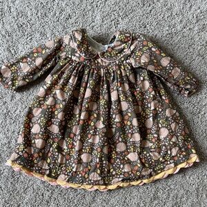 Cotton Kids Brown Hedgehog Print Peter Pan Collar Dress 18 Months